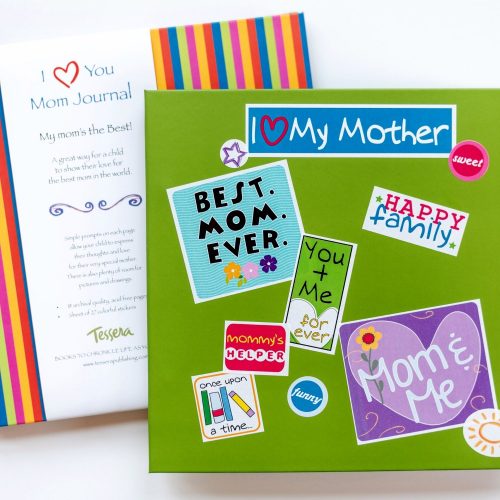 striped and green I love you mom prompted kids journals with sticker sheet on cover