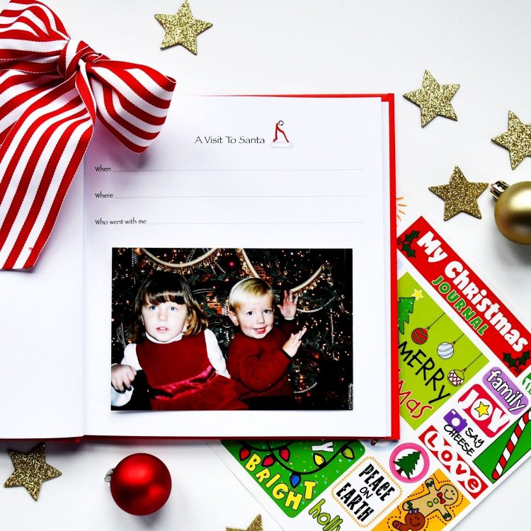 Christmas Kids Journal shown styled with open page and ornaments