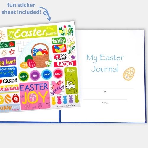 Kids Easter Journal with open page and sticker sheet included