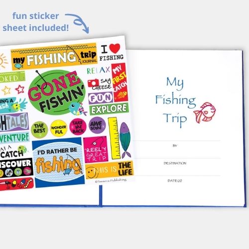 kids prompted journal fishing trip with fun sticker sheet included