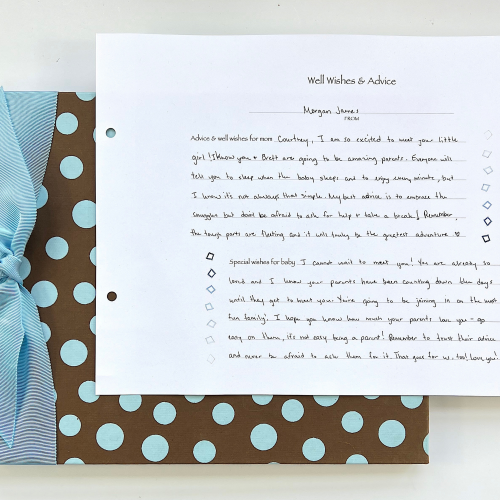 Baby Shower Keepsake book well wishes & advice page