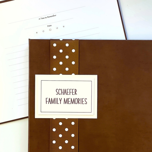 brown leather times to remember keepsake book with custom plaque and ribbon