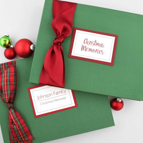 Christmas Memories Book with Red Satin Bow and Red Plaque + Plaid Bow and Red Plaque