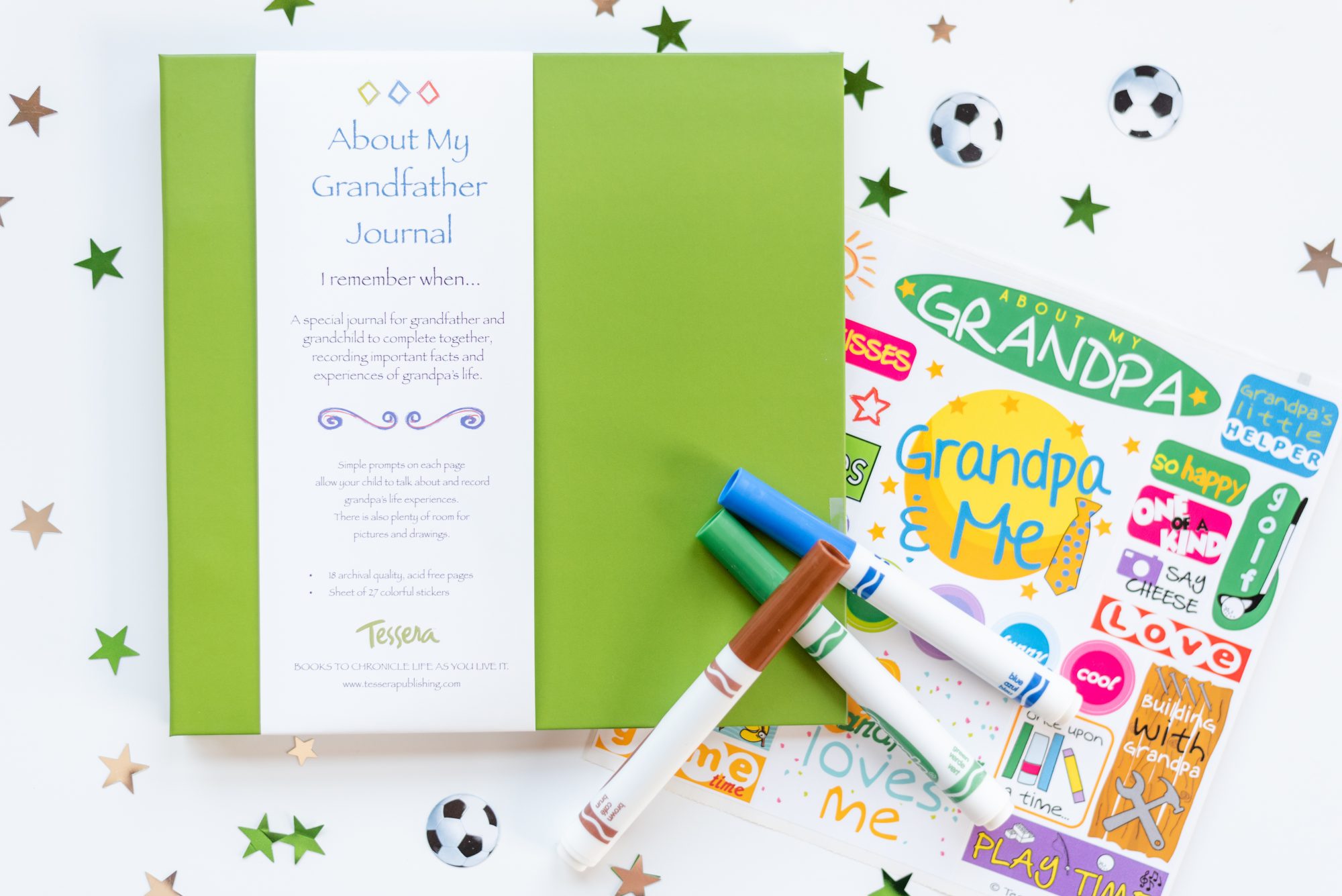 Green about my grandfather kids journal with sticker sheet and props