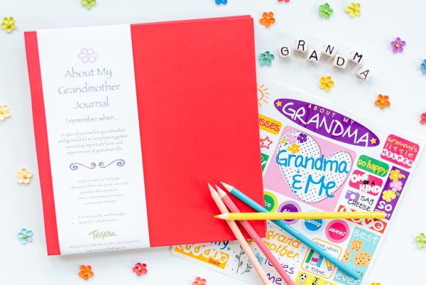 Red About My Grandmother Kids Journal with Sticker Sheet and Props