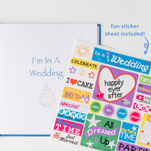 I'm in a wedding journal open kids journal shown with included sticker sheet