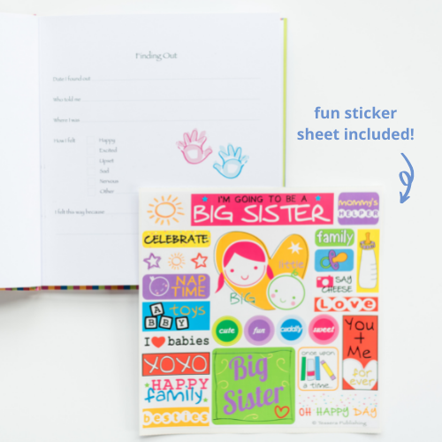 open kids journal shown with included sticker sheet