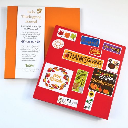 prompted thanksgiving kids journal with stickers on the cover