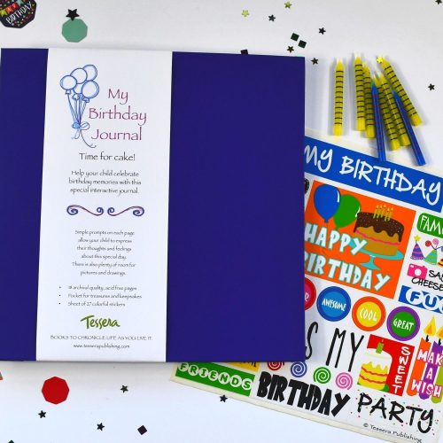Kids prompted Birthday Journal with purple cover and sticker sheet included