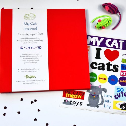 Prompted kids journals I love my cat with red cover and sticker sheet