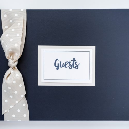 marine leather cover guest book with polka dot bow