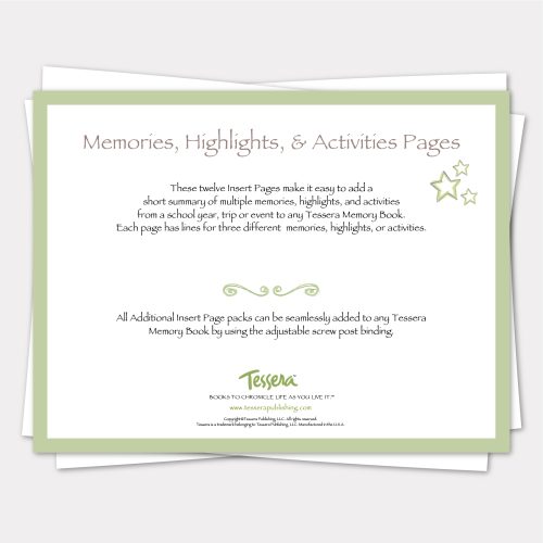 memories highlights and activities additional insert pages for tessera memory books