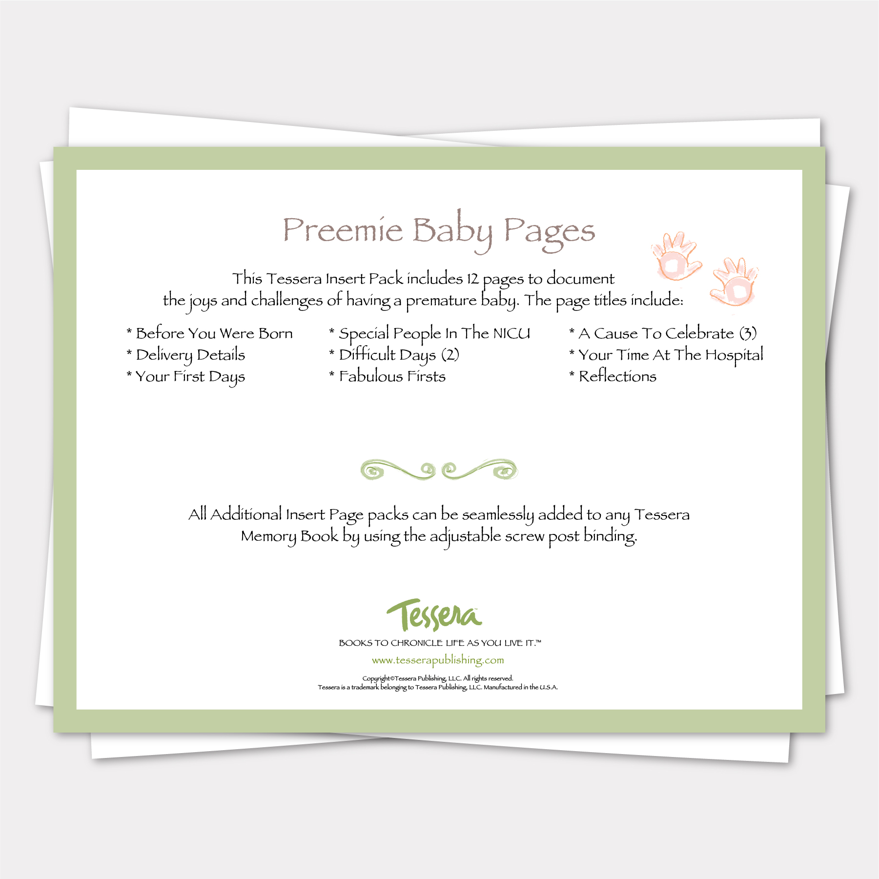 preemie baby pages additional insert pages for tessera memory books
