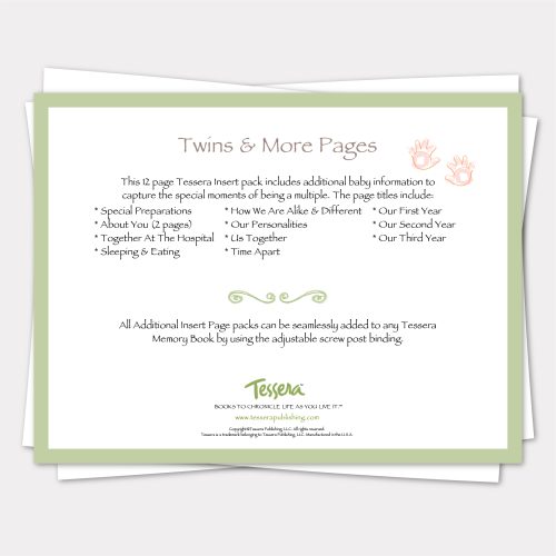 create a twins or more baby book with Twins Additional Insert Pages designed for Tessera's Baby Memory Book