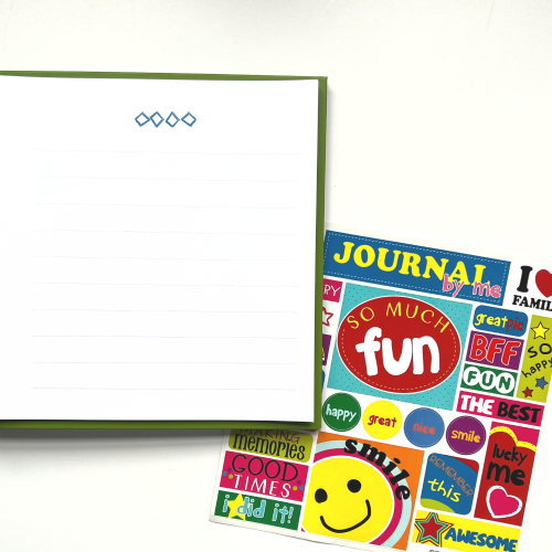 Tessera lined kids journal open page with sticker sheet