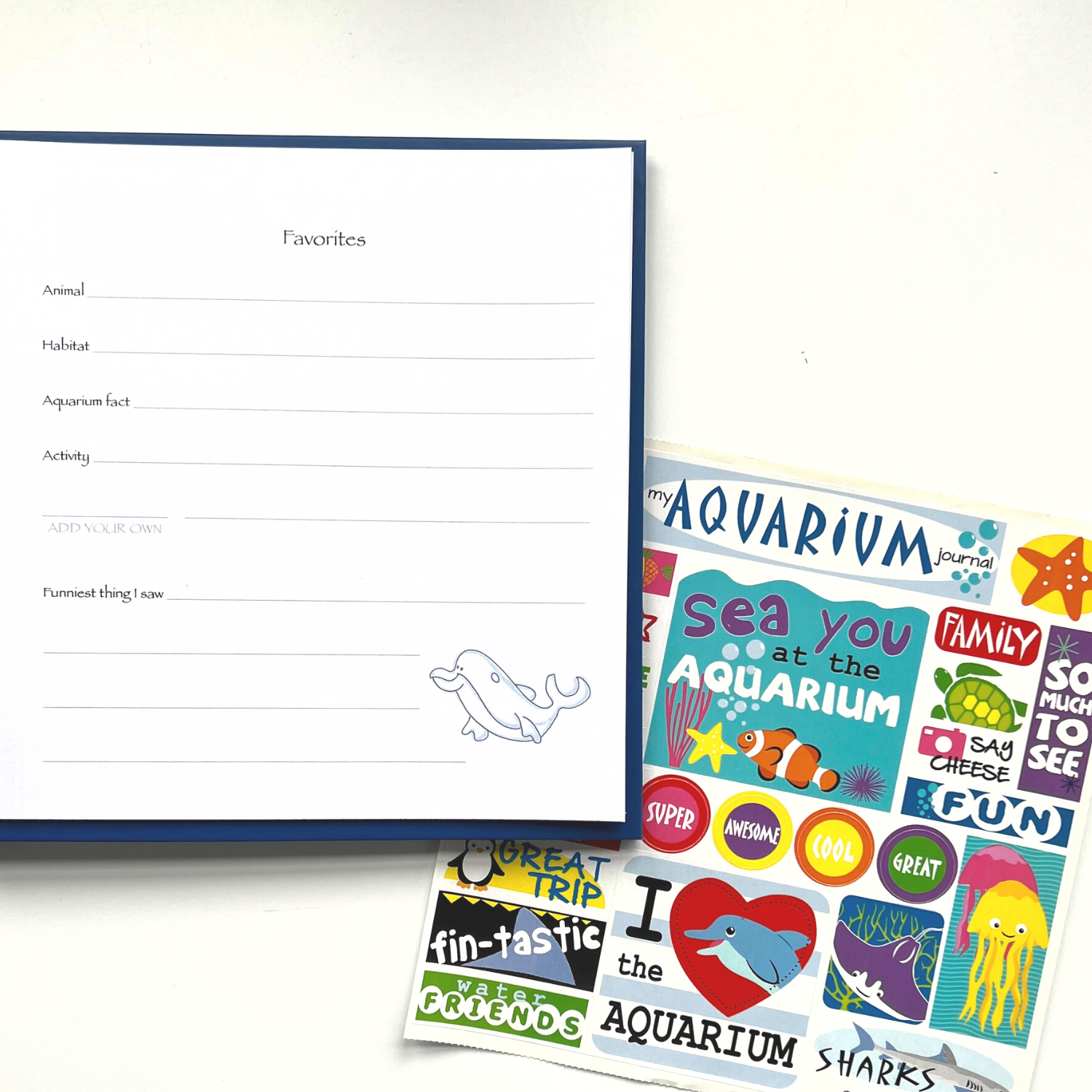 Aquarium Journal with open page and sticker sheet