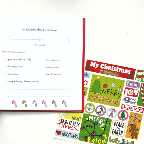 Christmas Kids Journal with open page and sticker sheet