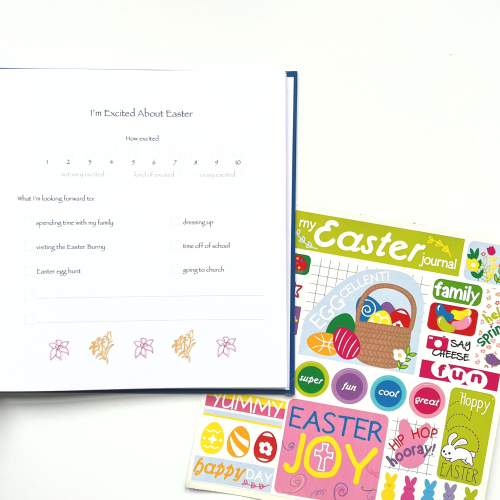 Easter Kids Journal with open page and sticker sheet