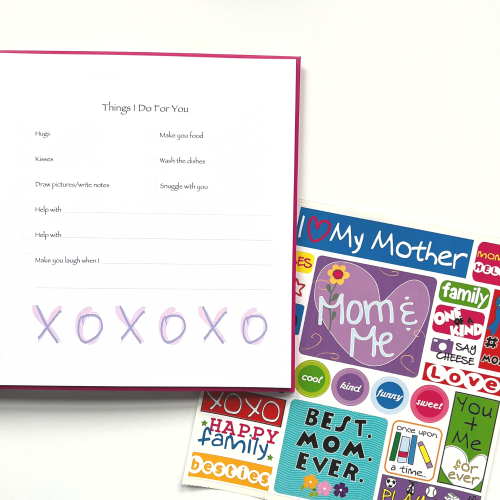 i love you mom journal with open page and sticker sheet