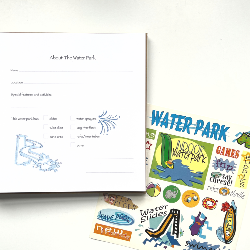 water park journal with open page and sticker sheet