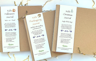 Halloween, Thanksgiving, and Christmas Kids Journals featuring kraft paper covers