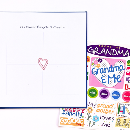 Grandma tell me about you Kids Journal with open page and sticker sheet