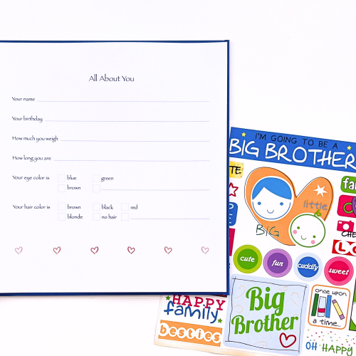 Big Brother Kids Journal with open page and sticker sheet
