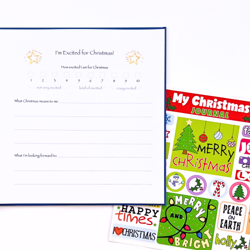 Christmas Kids Journal with open page and sticker sheet