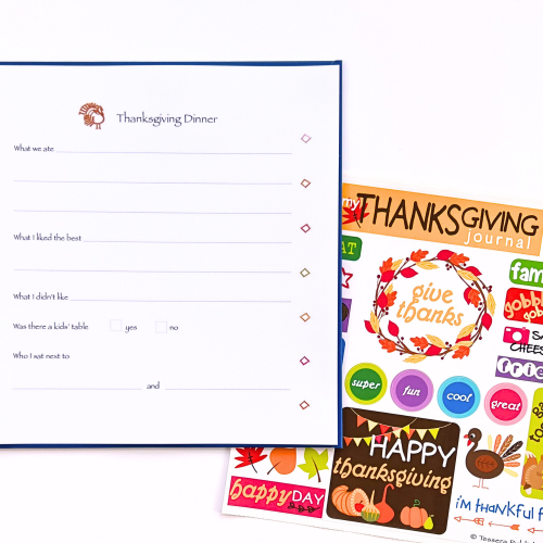 Thanksgiving Kids Journal with open page and sticker sheet