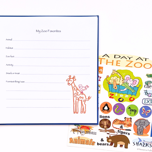 Zoo Journal with open page and sticker sheet