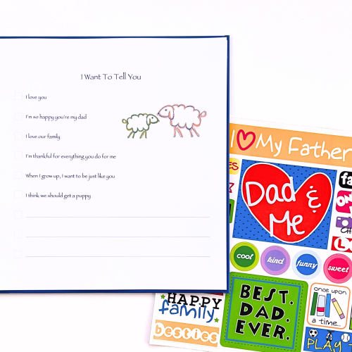 I Love You Dad Kids Journal with open page and sticker sheet