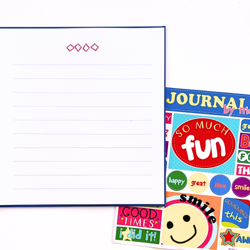 Kids Lined Journal with open page and sticker sheet