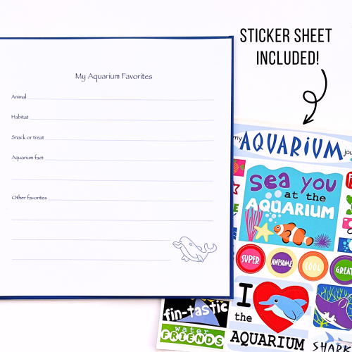 Aquarium Kids Journal shown with sticker sheet included