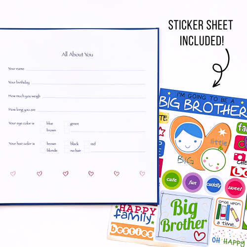 I'm Going to be a Big Brother Kids Journal shown with sticker sheet included