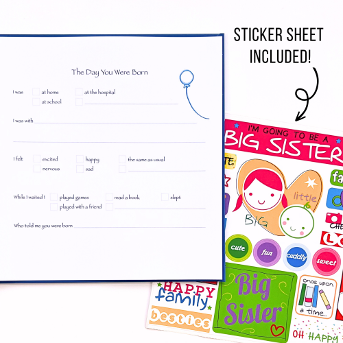I'm Going to be a Big Sister Kids Journal with sticker sheet included