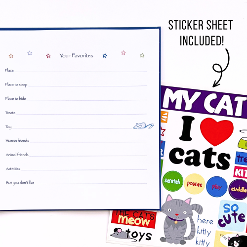 I Love My Cat Kids Journal with sticker sheet included