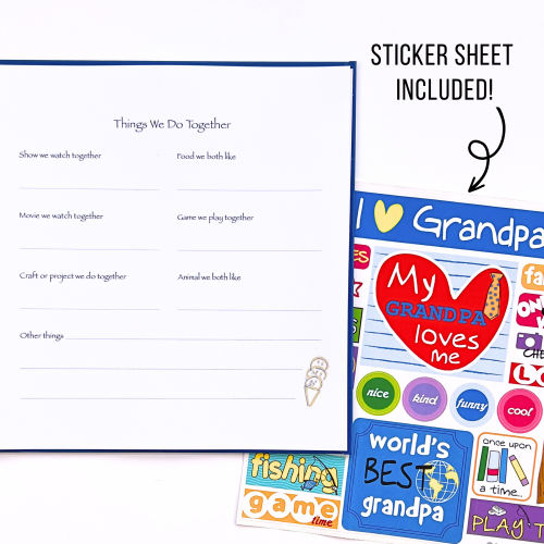I Love You Grandpa Kids Journal shown with sticker sheet included