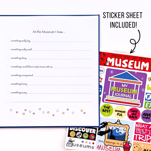 Museum Kids Journal with shown with sticker sheet included and open page