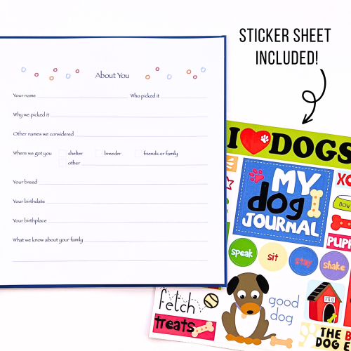 I Love My Dog Kids Journal sticker sheet included
