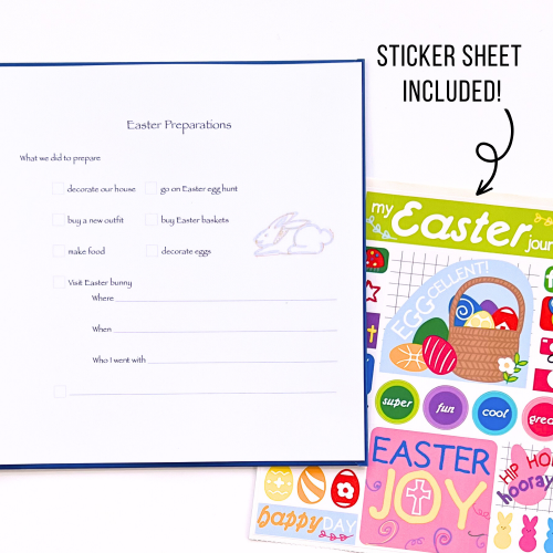 Easter Kids Journal shown with sticker sheet included