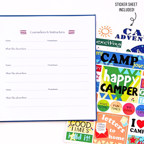 Camp Kids Journal shown with sticker sheet included